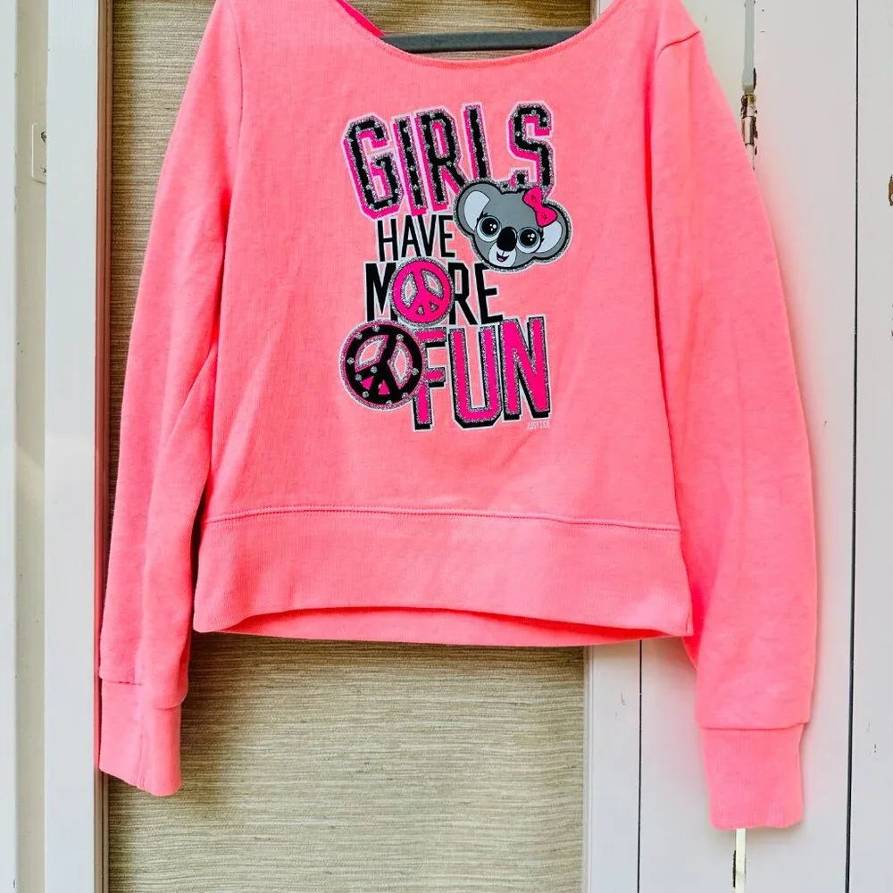 Justice Girls Have More Fun Panda Peace Sign Sweatshirt Neon Pink Girls 7